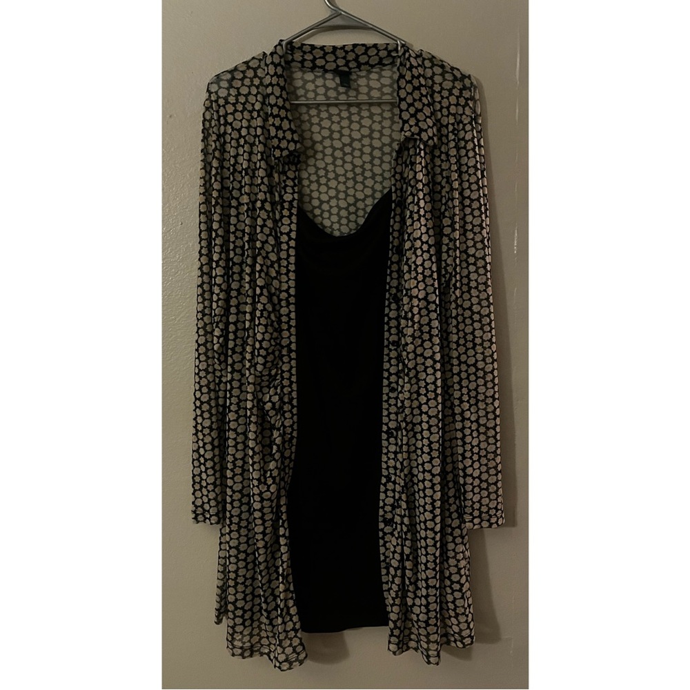 Dress with Floral Long-Sleeve Button-Up Cardigan